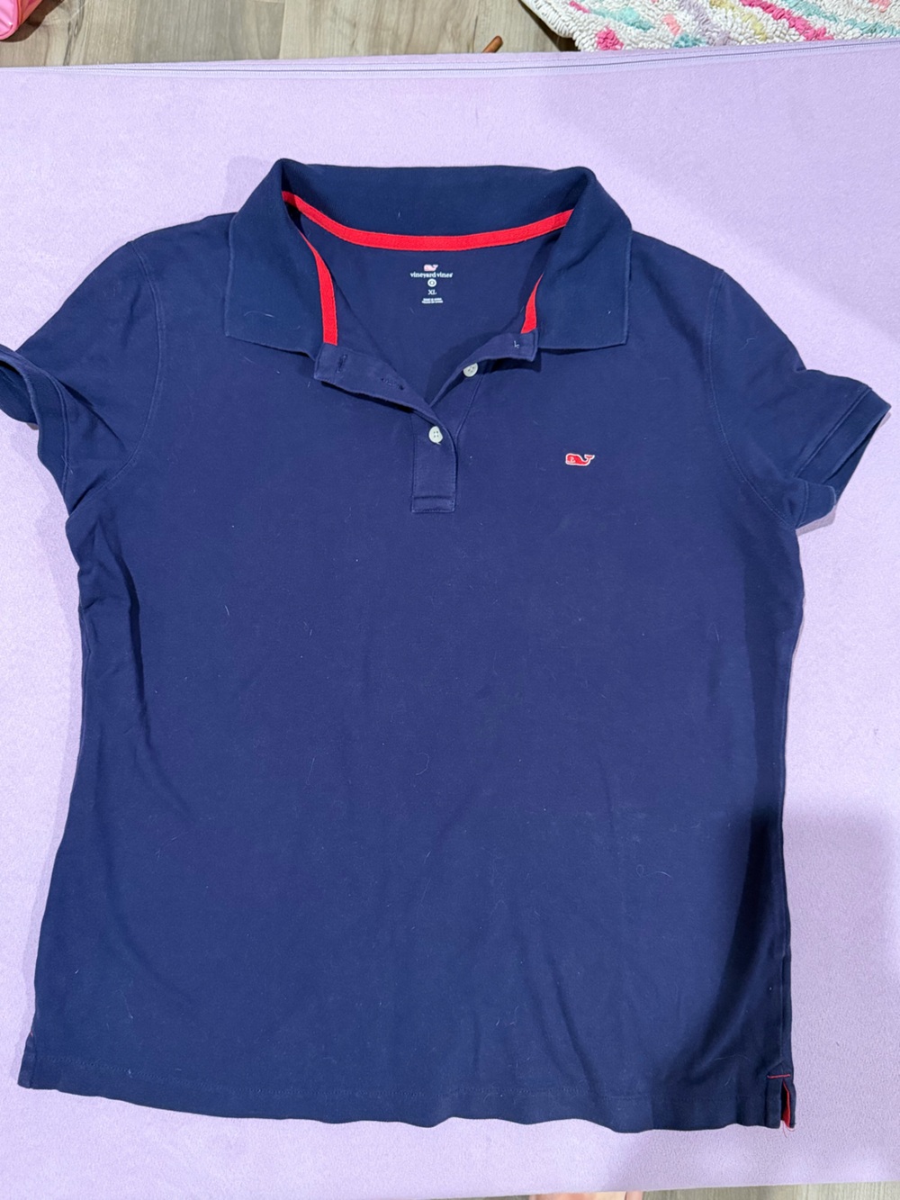 Vineyard Vines Navy Polo with Red Whale Embroidery